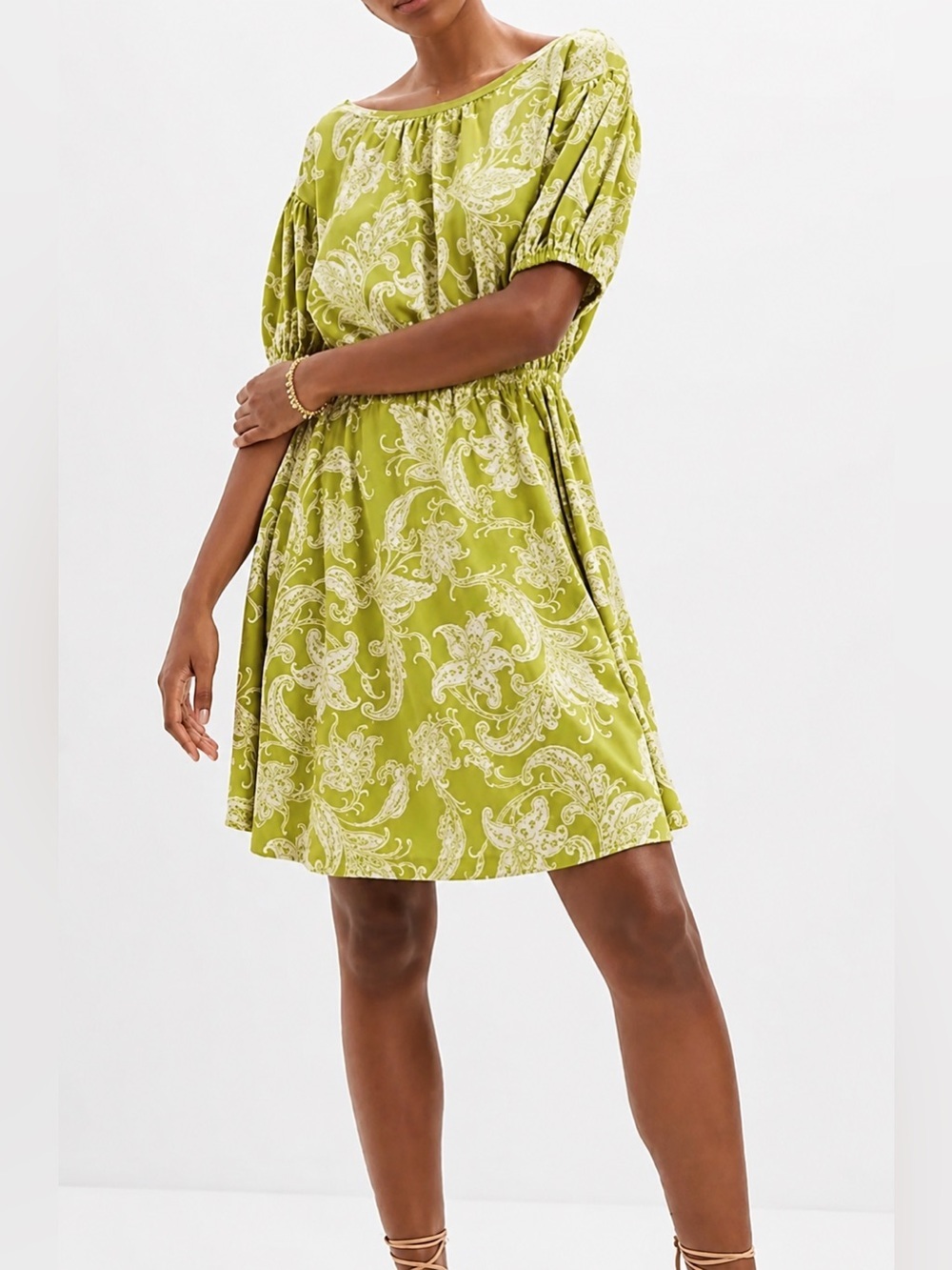 Daily Practice green paisley puff sleeve dress, XS